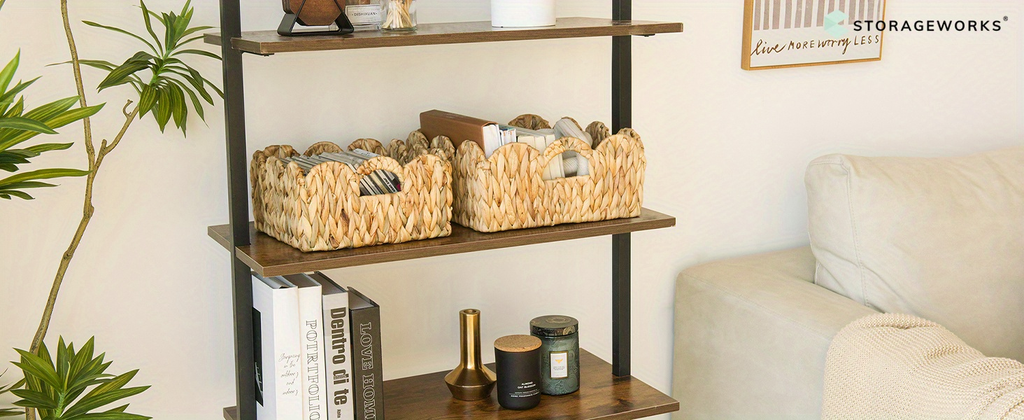 Scalloped Wicker Storage Baskets Set of 2 with Handles in Water Hyacinth or Seagrass Weave
