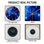 Blue Glass-Face Wall Clock with Gold-Tone Numerals, Quartz Movement and Five Diameter Options from 12 to 24 Inches