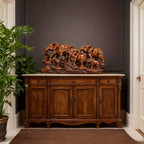 Elephant Family Figurine with Resin Herd Sculpture on Textured Base, 36 x 16 x 10cm Horizontal Shelf Format