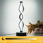 Table Lamp with Spiral LED Wave, Three Color Temperatures, USB Power and One, Two or Wood-Base Options