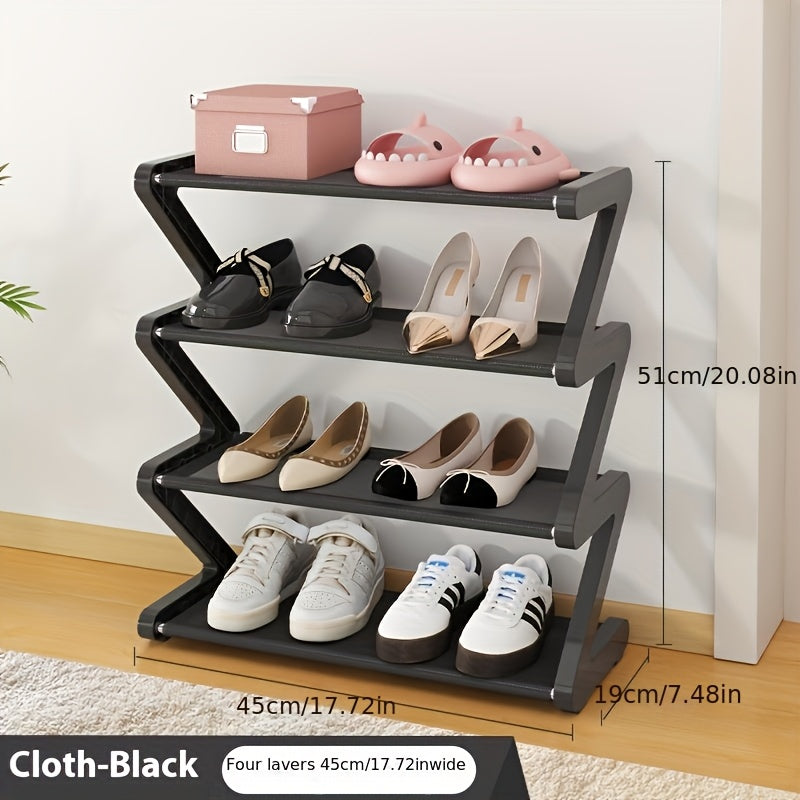 Shoe Rack 4-Tier Stackable Z-Frame Organizer with 16-Pair Capacity and Tool-Free Assembly at Home