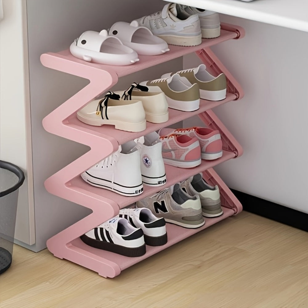 Shoe Rack 4-Tier Stackable Z-Frame Organizer with 16-Pair Capacity and Tool-Free Assembly at Home