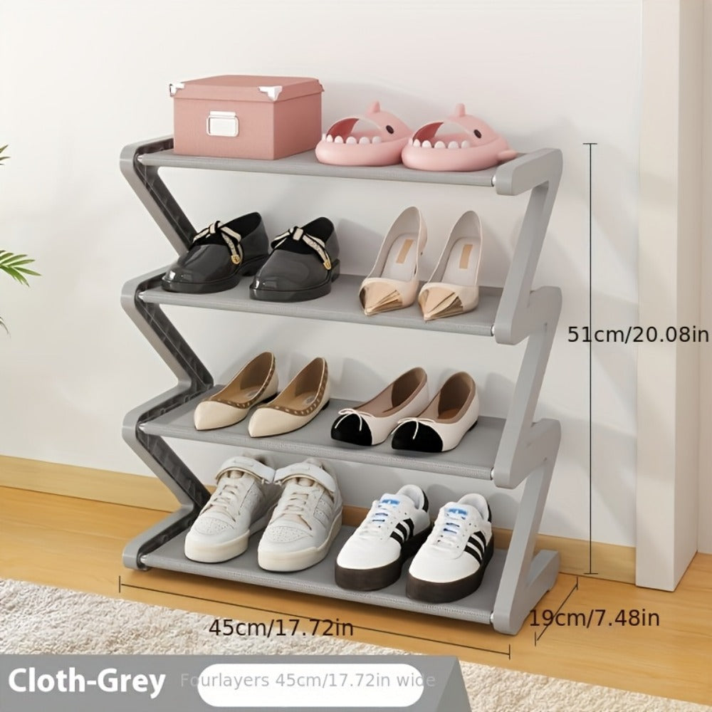 Shoe Rack 4-Tier Stackable Z-Frame Organizer with 16-Pair Capacity and Tool-Free Assembly at Home