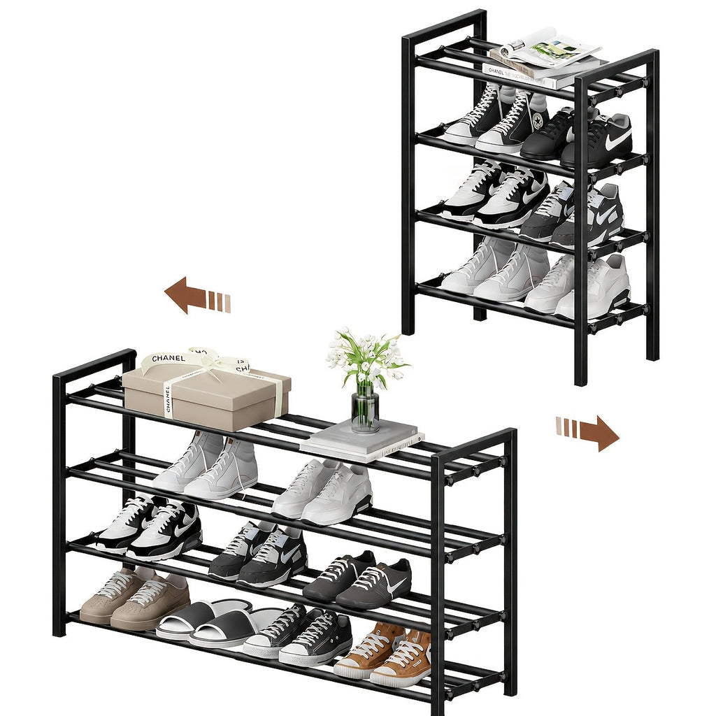 Shoe Rack Adjustable-Width Metal Organizer with 2, 3 or 4 Tiers and Tool-Free Assembly for Closets