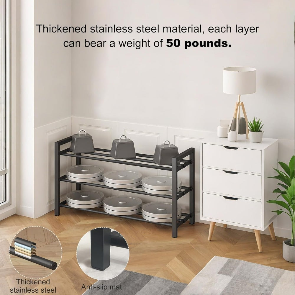 Shoe Rack Adjustable-Width Metal Organizer with 2, 3 or 4 Tiers and Tool-Free Assembly for Closets