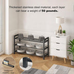 Shoe Rack Adjustable-Width Metal Organizer with 2, 3 or 4 Tiers and Tool-Free Assembly for Closets