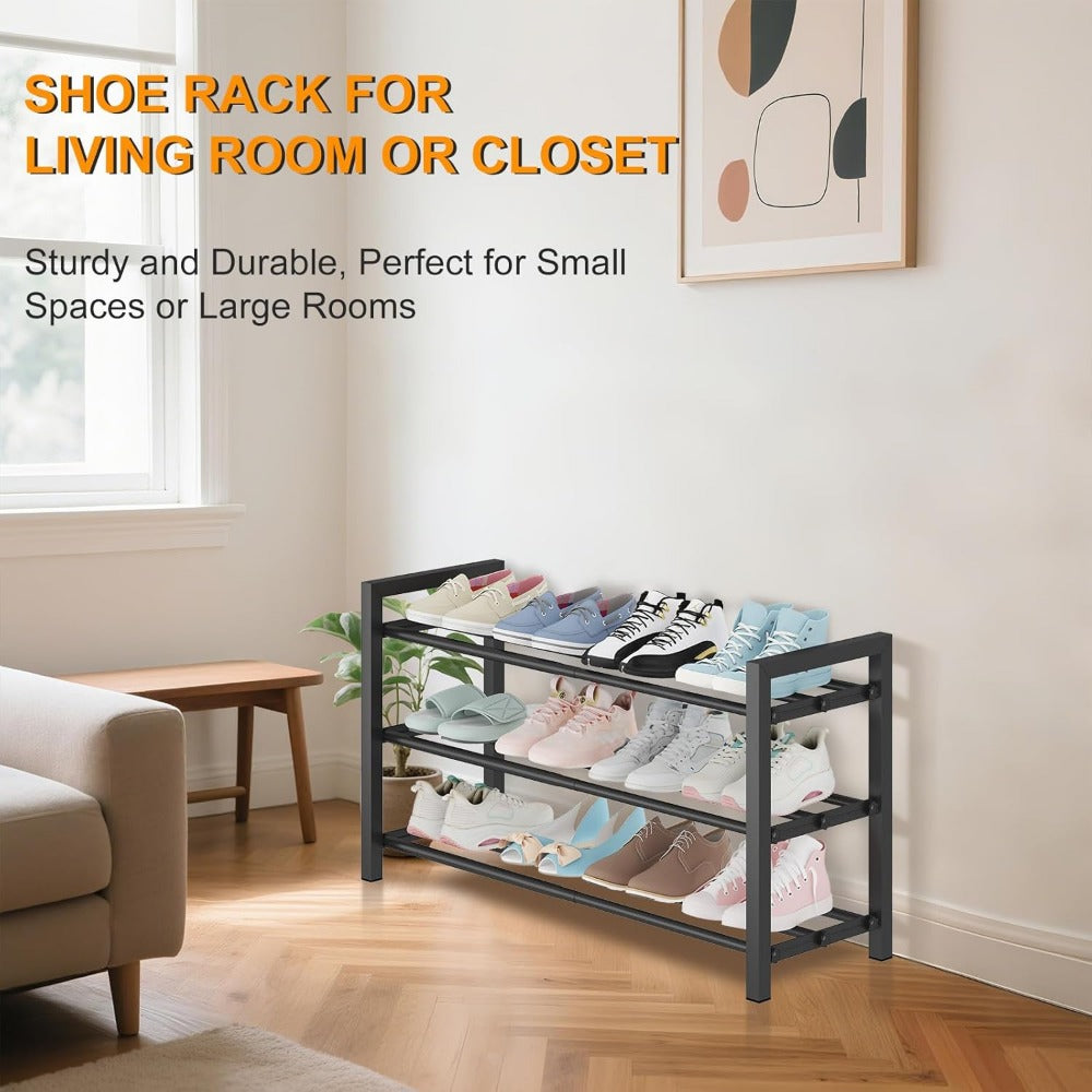Shoe Rack Adjustable-Width Metal Organizer with 2, 3 or 4 Tiers and Tool-Free Assembly for Closets