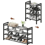 Shoe Rack Adjustable-Width Metal Organizer with 2, 3 or 4 Tiers and Tool-Free Assembly for Closets