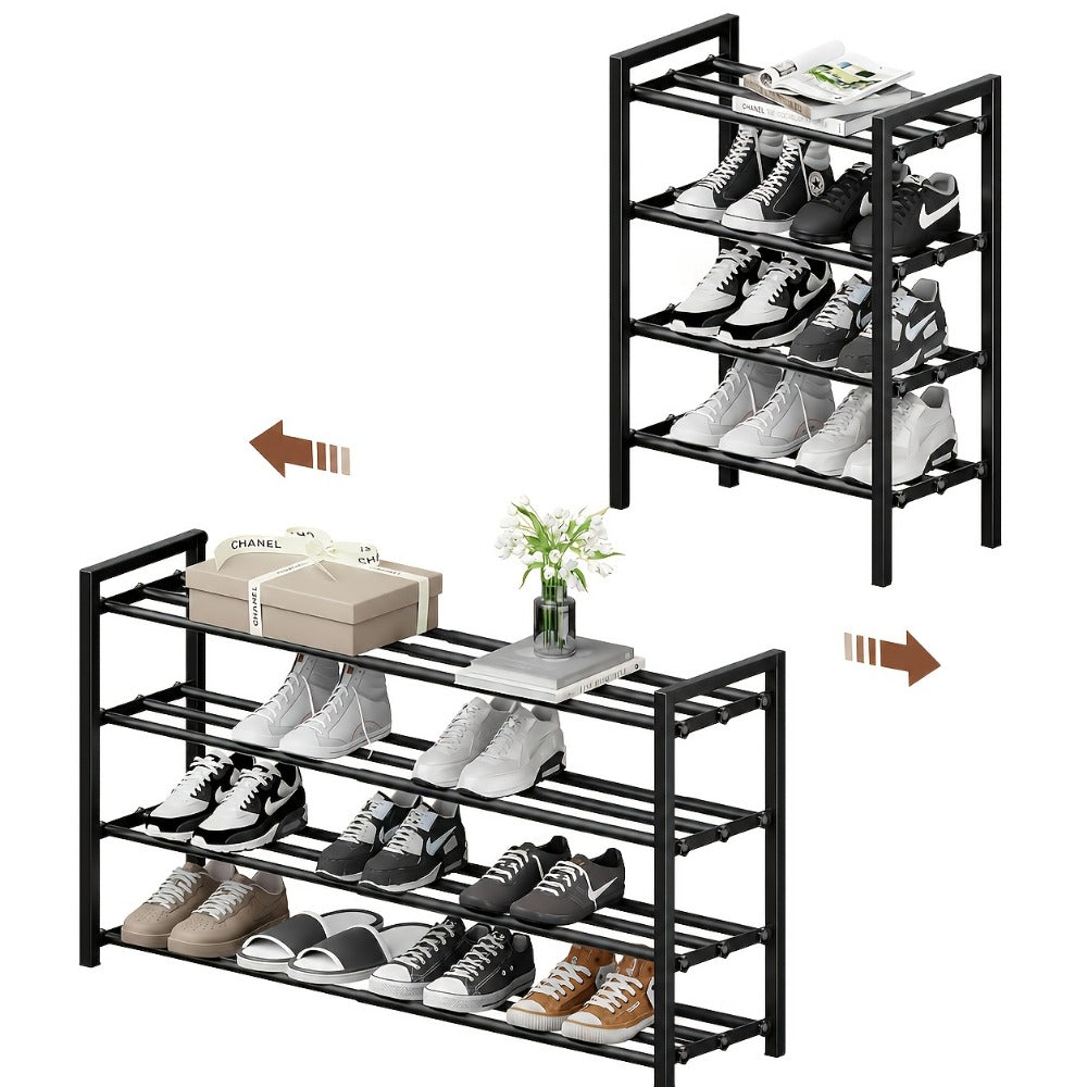 Shoe Rack Adjustable-Width Metal Organizer with 2, 3 or 4 Tiers and Tool-Free Assembly for Closets