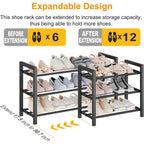 Shoe Rack Adjustable-Width Metal Organizer with 2, 3 or 4 Tiers and Tool-Free Assembly for Closets