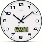 Round Analog Wall Clock with LCD Calendar and Temperature Window, Four Colors and 10- or 12-Inch Sizes