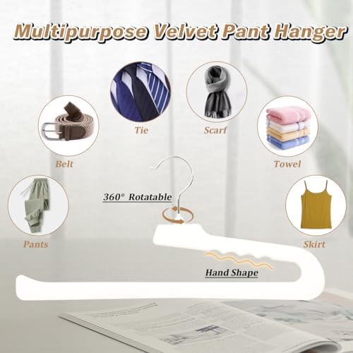 Velvet Pant Hangers Open End,16 Pack Non Slip White Felt Trouser Hangers