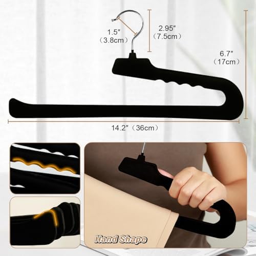 Velvet Pant Hangers Open End,16 Pack Non Slip Black Felt Trouser Hangers