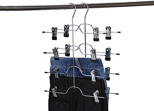 2 Quality Pant Skirt Trouser 4-Tier Pants Metal Hangers Heavy Duty Metal and Clips, Great for Slacks, Trousers, Jeans, Towels (2)