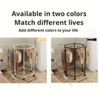 Rotating Hexagonal Garment Rack with Six-Sided Hanging Frame, Casters and Black or White Mesh-Bag Options