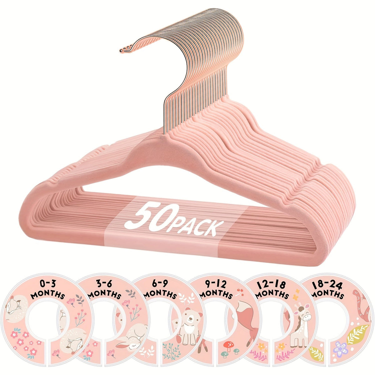 Baby Hangers Pink Velvet Nursery Closet Kids Clothes Hangers with Size Dividers for Infant Toddler Girls Boys 50/30pcs