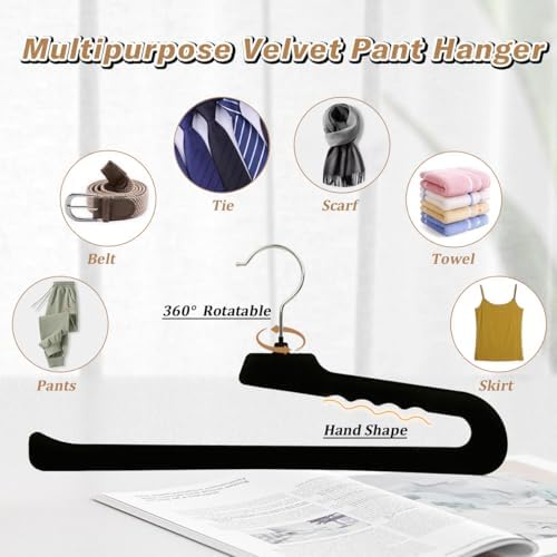 Velvet Pant Hangers Open End,16 Pack Non Slip Black Felt Trouser Hangers