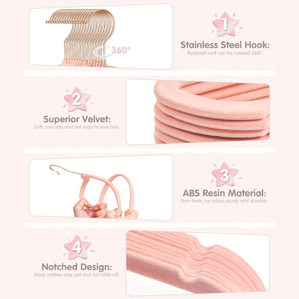 Baby Hangers Pink Velvet Nursery Closet Kids Clothes Hangers with Size Dividers for Infant Toddler Girls Boys 50/30pcs