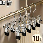 Metal Clamp Clothes Hangers, 10-Piece Set in White, Gray or Black with Twin Clips for Pants, Skirts or Boots