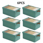 Foldable Fabric Storage Bins with Clear Top Lids and Handles in Four- or Six-Piece Color Sets