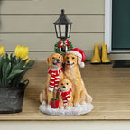 Golden Retriever Family LED Christmas Figurines - Realistic Resin Dog Statues with Santa Hats