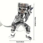 Steampunk Skull Sculpture with Wrench - Hand-Painted Mechanical Piston Gothic Decor, Resin Desk Decoration for Man Cave, Garage, Office, Engineer Gift, Car Lover Gift, Halloween Decor