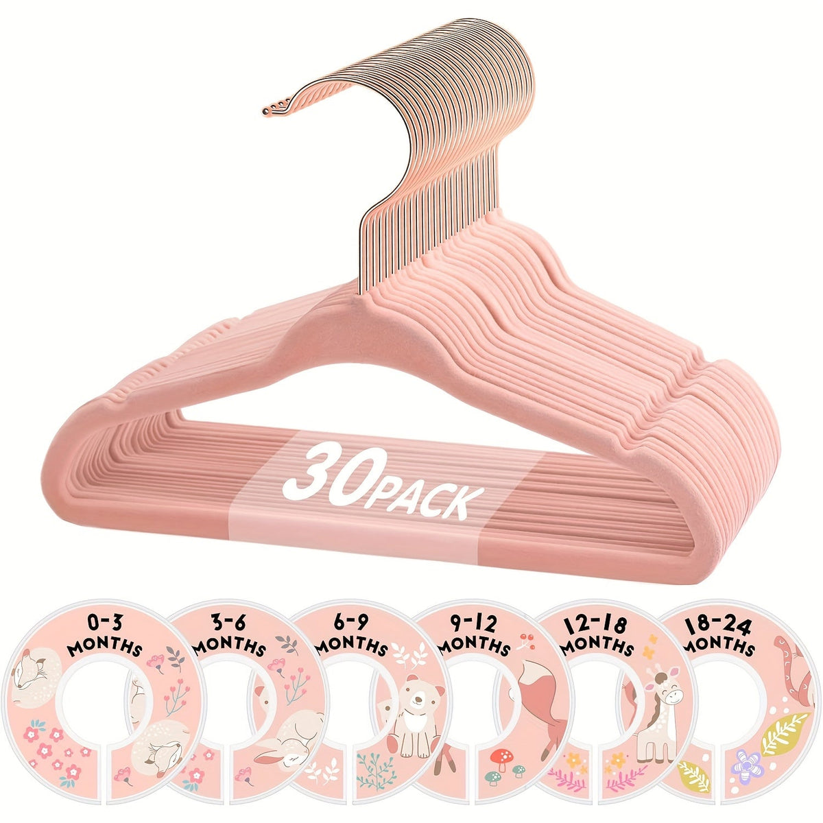 Baby Hangers Pink Velvet Nursery Closet Kids Clothes Hangers with Size Dividers for Infant Toddler Girls Boys 50/30pcs