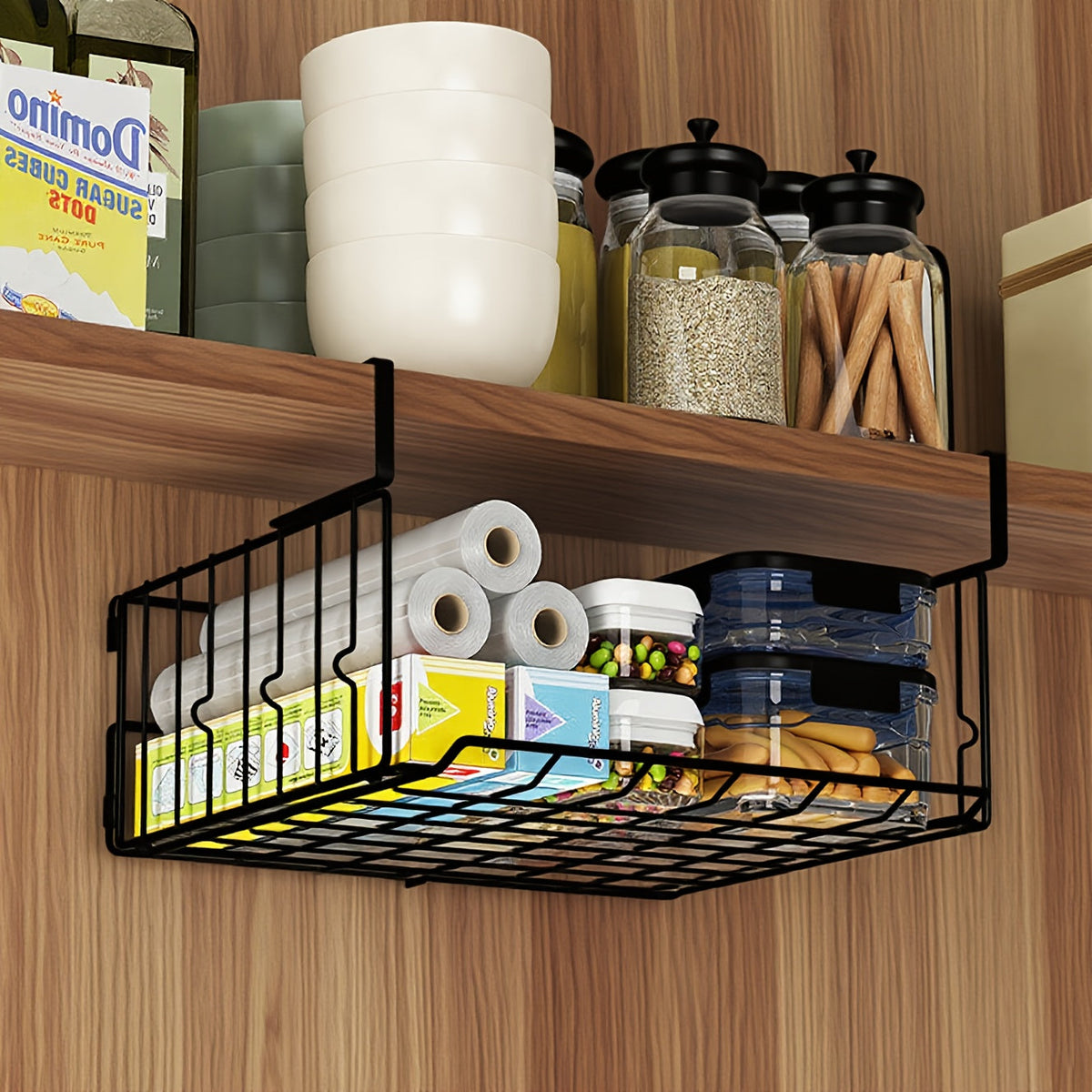 Wall Mount Foldable Storage Basket - Metal Organizer, Collapsible Space Saving for Kitchen Cabinet