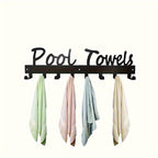 Outdoor Pool Towel Rack Wall Mounted 8 Hooks, Towel Hanger for Bathrobes Towels Clothes, Patio Backyard Spa Pool Area Decor Organizer