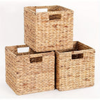 Water Hyacinth Storage Baskets 11in - Handwoven Stackable Cube Baskets for Shelves Closet Laundry, Natural Wicker Organizer Bins