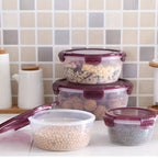 Food Storage Container Refrigerator Set with Three or Four Round Boxes, Flip Lids and Nested Capacities