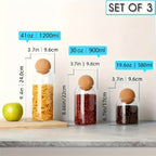 Glass Storage Jars with Cork Lid Set of 3 | 17oz 500ml Airtight Glass Containers with Spherical Cork Stopper | Kitchen Organizer for Tea Nuts Candy Spices Dried Flowers