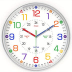 Color-Coded Learning Wall Clock in 8, 10 or 12-Inch Sizes with Minute and Quarter-Hour Markers