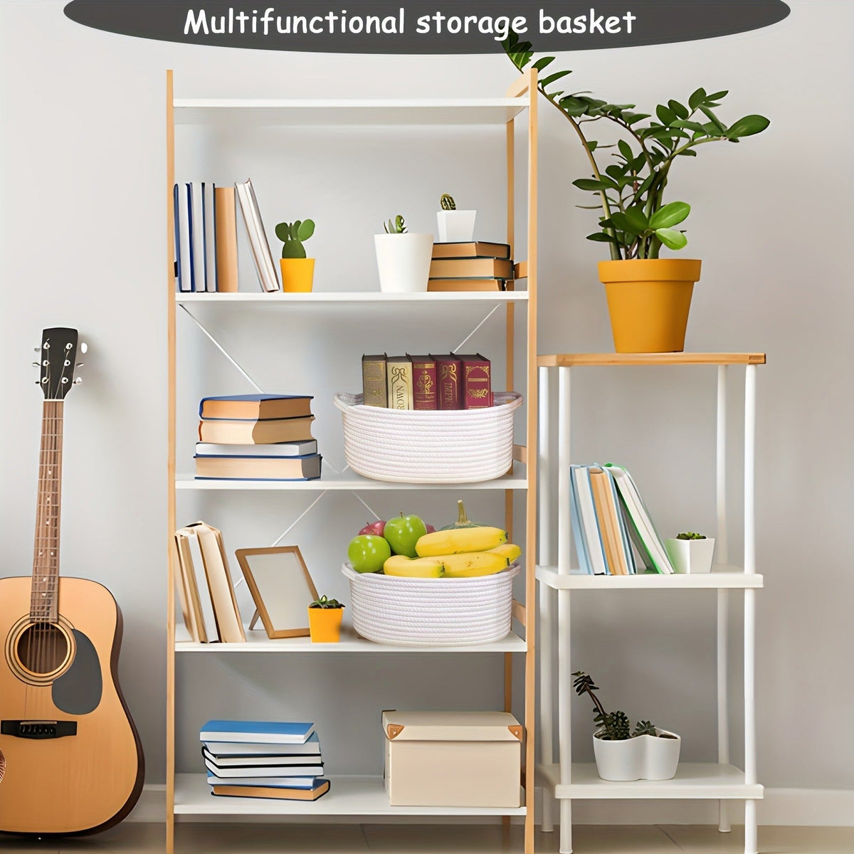 Cotton Rope Storage Baskets with Handles in 2- or 4-Pack Oval Color Options for Shelves and Rooms
