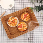 Wicker Bread Basket with Clear Acrylic Lid Rattan Storage Basket Washable Food Tray for Bread Fruit Desserts Kitchen Picnic Home Display Square Round