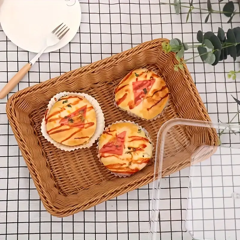 Wicker Bread Basket with Clear Acrylic Lid Rattan Storage Basket Washable Food Tray for Bread Fruit Desserts Kitchen Picnic Home Display Square Round