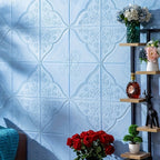 Fifty-Piece Embossed Floral-Curve Wall Tile Sticker Set with 35 cm Square Panels in Four Colors