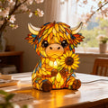 Highland Cow Desk Lamp USB Powered Cute Cow Night Light Handcrafted Sunflower Design Bedroom for Entryways, Bedrooms and Living Spaces