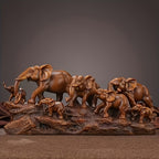 Elephant Family Figurine with Resin Herd Sculpture on Textured Base, 36 x 16 x 10cm Horizontal Shelf Format
