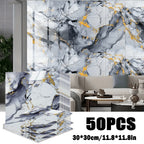 Marble Gold-Vein Wall Tile Sticker Set with 30 cm Panels, Four Colors and 50- or 100-Piece Packs