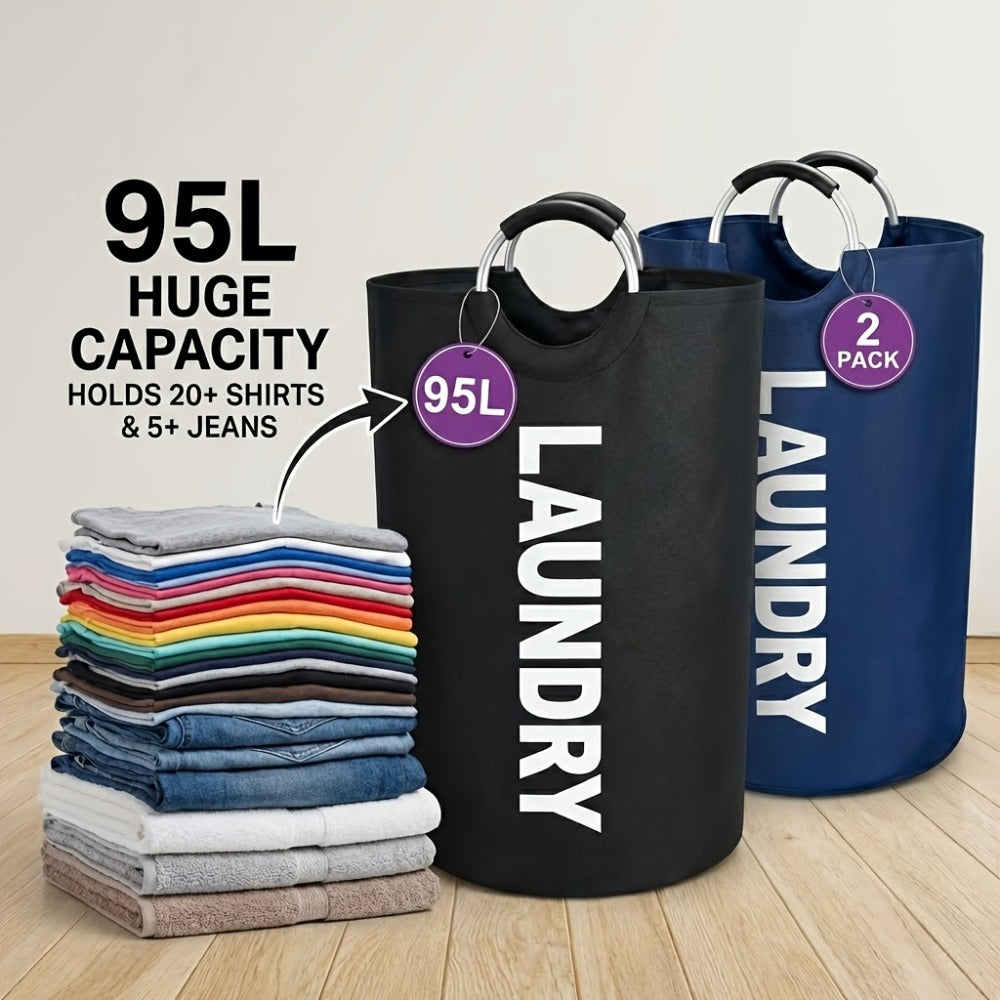Tall 95L Laundry Basket Set with 14.96 x 31.1-Inch Fabric Bins in Single Gray or Two-Piece Color Options