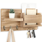 Wall Mounted Storage Rack with Mail Slot – Rustic Wood Floating Shelf with Hooks for Keys, Hats & Envelopes, Decorative Organizer for Entryway, Porch, Bedroom, Bathroom & Living Room