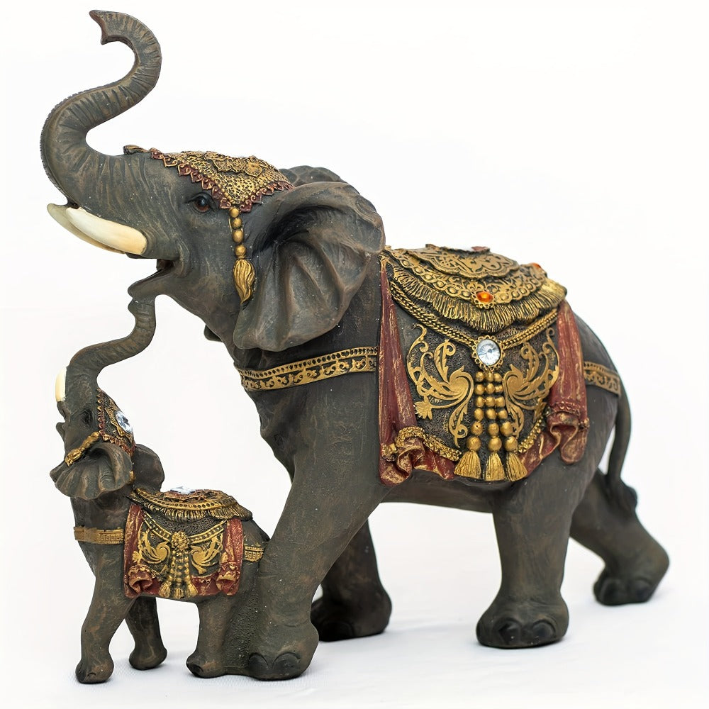 Elephant Statue Figurine for Home Decor – Mama & Baby Elephant Trunk Up Lucky Sculpture 12 Inch Polyresin Good Luck Ornament for Living Room Office Desk Bedroom Housewarming Birthday Christmas Gift for Women