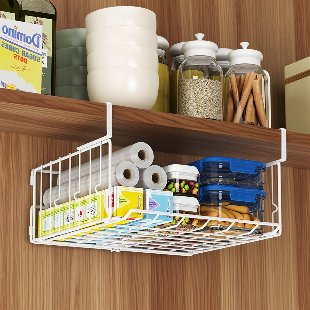 Wall Mount Foldable Storage Basket - Metal Organizer, Collapsible Space Saving for Kitchen Cabinet