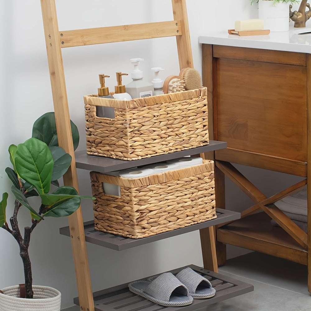 Natural Wicker Storage Baskets with Built-In Handles in 1-, 2- or 4-Pack Shelf Options for Home Organization