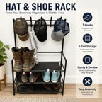 Shoe Organizer Multi-Configuration Entryway Rack with 3-5 Tiers, Hooks or 10 Included Storage Bags
