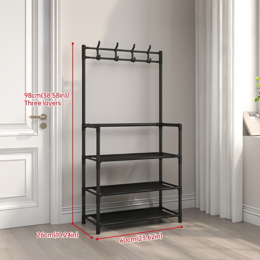 Shoe Organizer Multi-Configuration Entryway Rack with 3-5 Tiers, Hooks or 10 Included Storage Bags