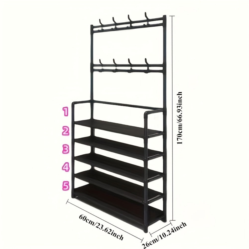 Shoe Organizer Multi-Configuration Entryway Rack with 3-5 Tiers, Hooks or 10 Included Storage Bags