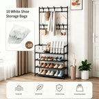 Shoe Organizer Multi-Configuration Entryway Rack with 3-5 Tiers, Hooks or 10 Included Storage Bags