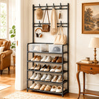 Shoe Organizer Multi-Configuration Entryway Rack with 3-5 Tiers, Hooks or 10 Included Storage Bags